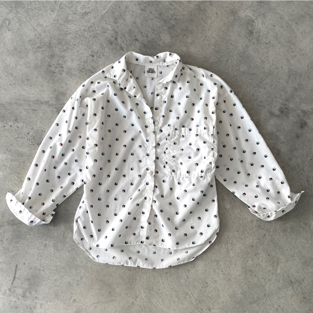 Vintage 80s polka dot panda Kitchy cute button up top
